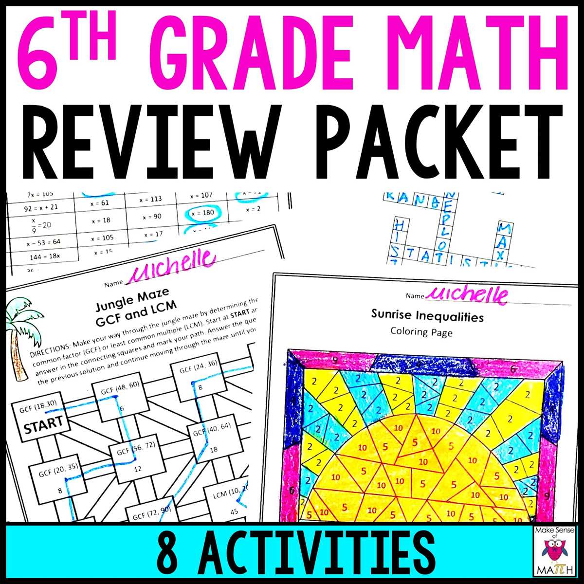 ccss 6th grade math final review 8 answer key