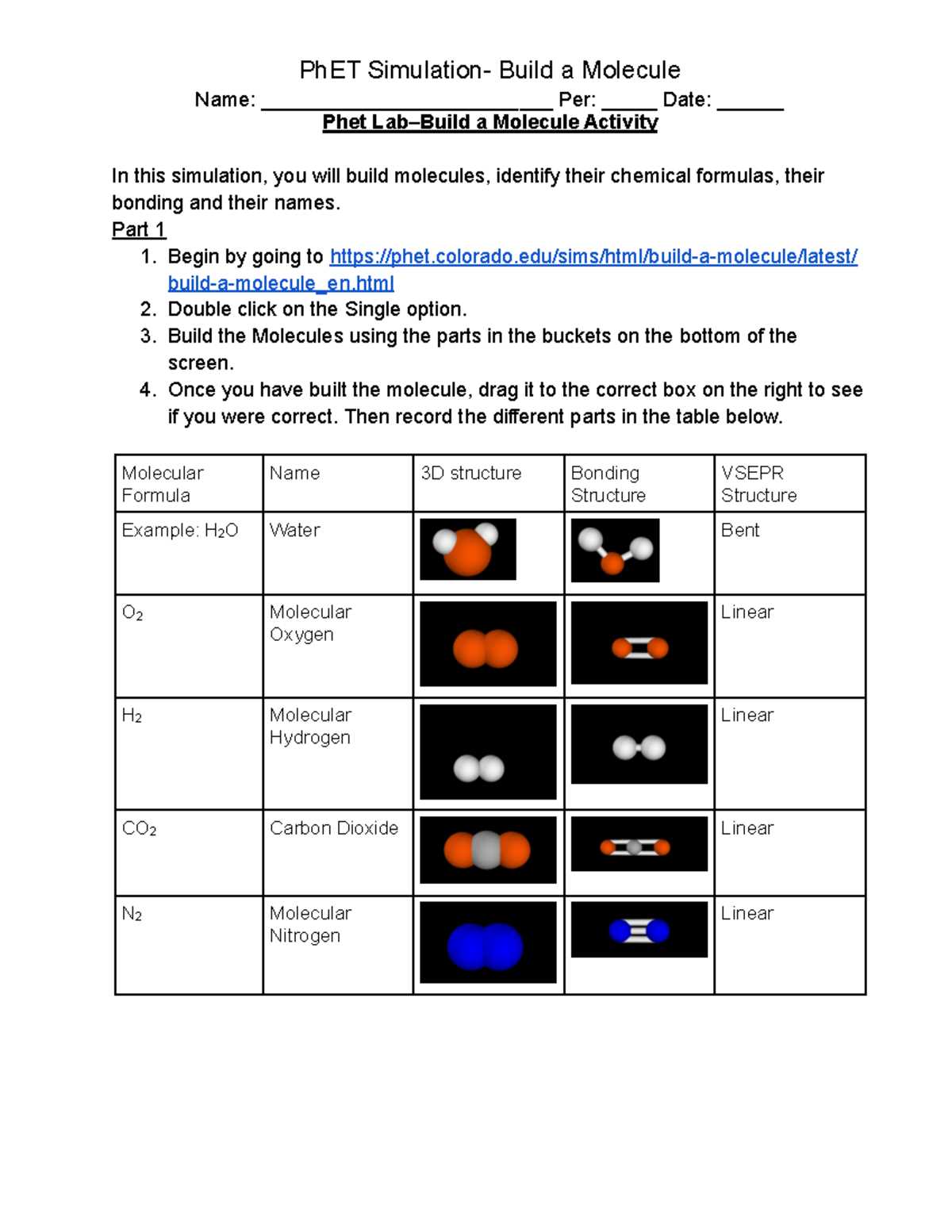 build a molecule simulation answer key