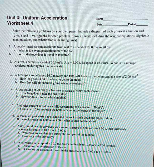 acceleration problems worksheet answer key