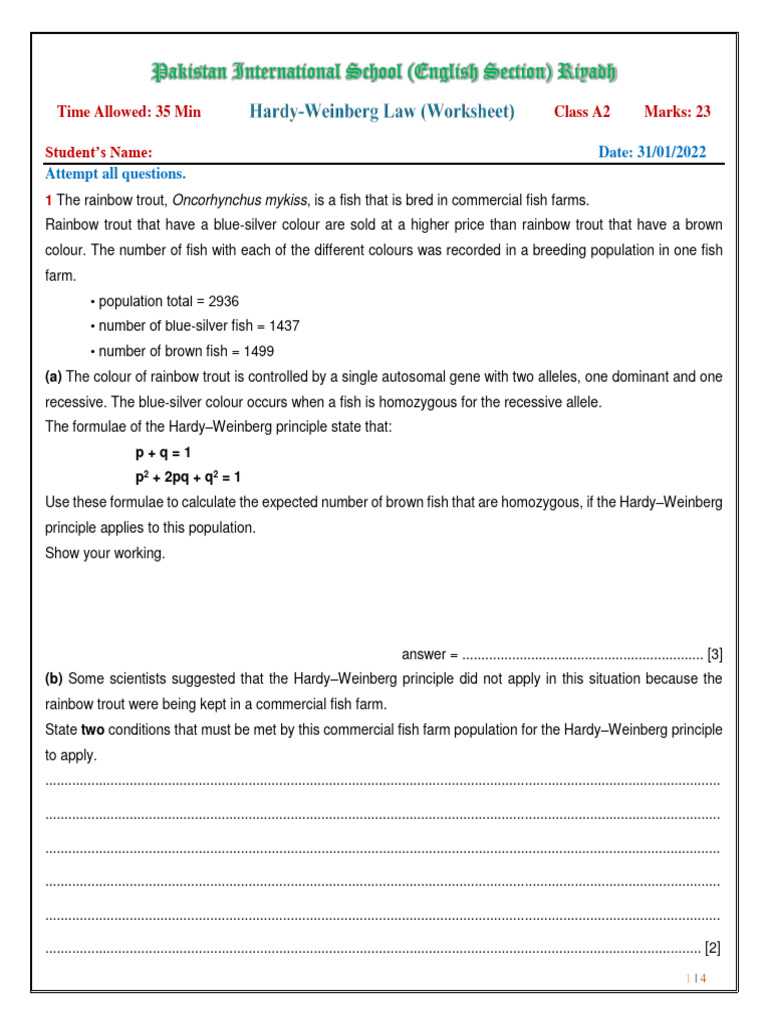 hardy weinberg goldfish lab answer key