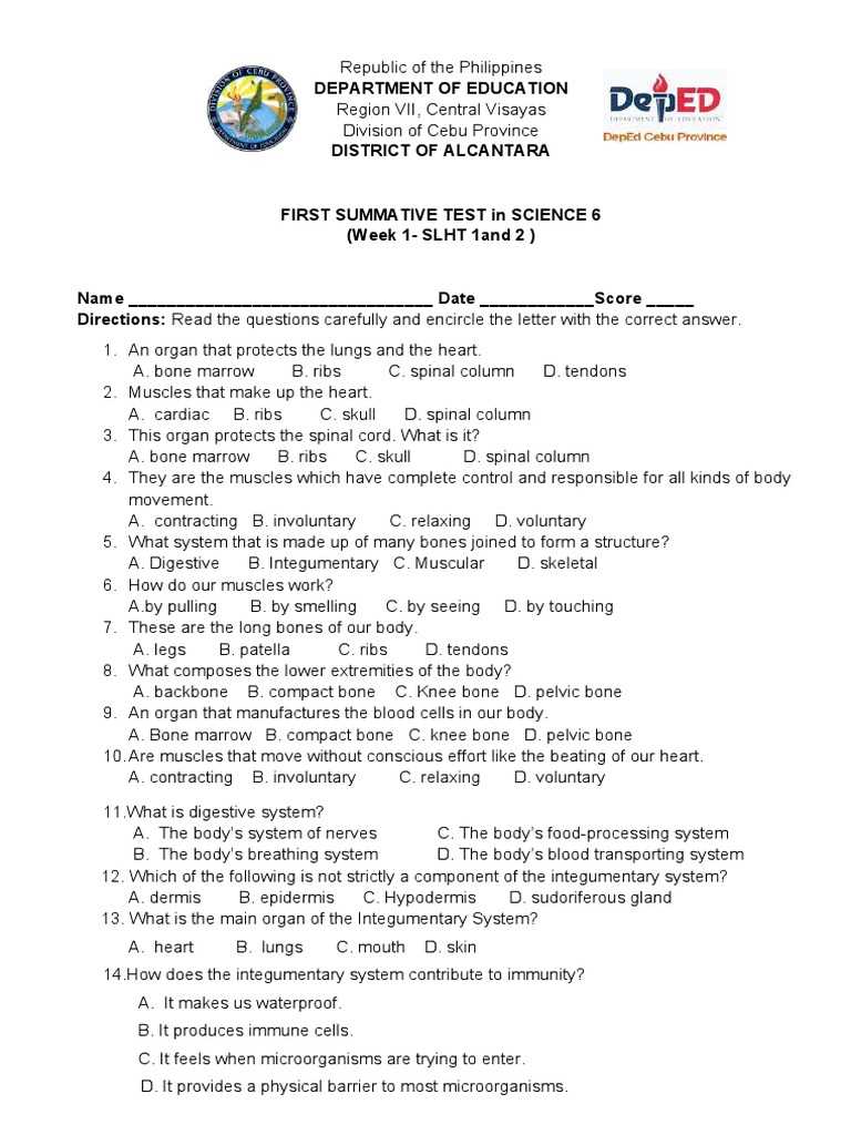 summative test grade 6 1st quarter with answer key