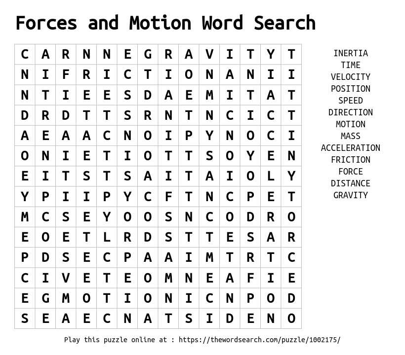 force and motion word search puzzle answer key