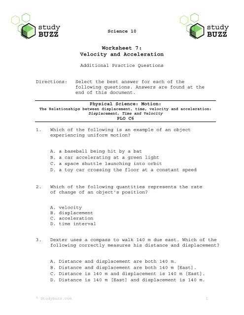 acceleration problems worksheet answer key