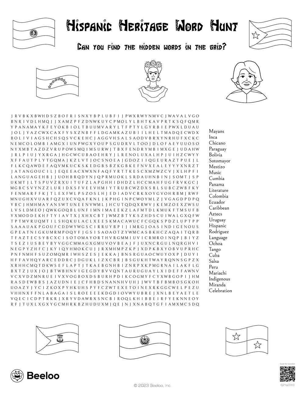 hispanic heritage month country word search answer key