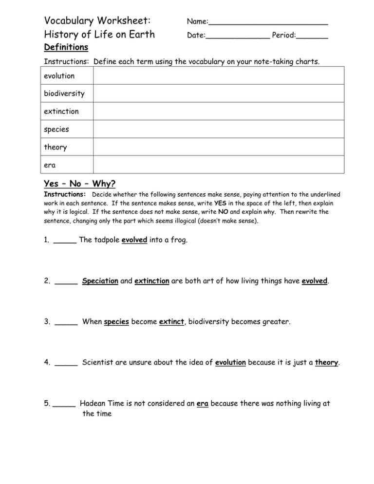 history of life on earth answer key