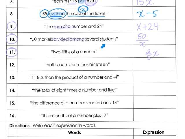 2.5 translate to an algebraic expression answer key