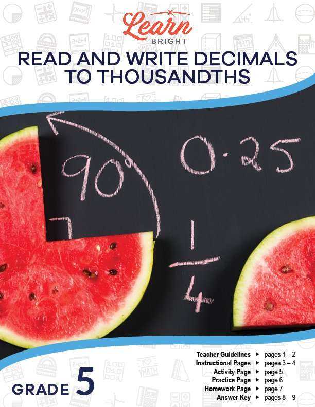 homework and practice 1 3 decimals to thousandths answer key