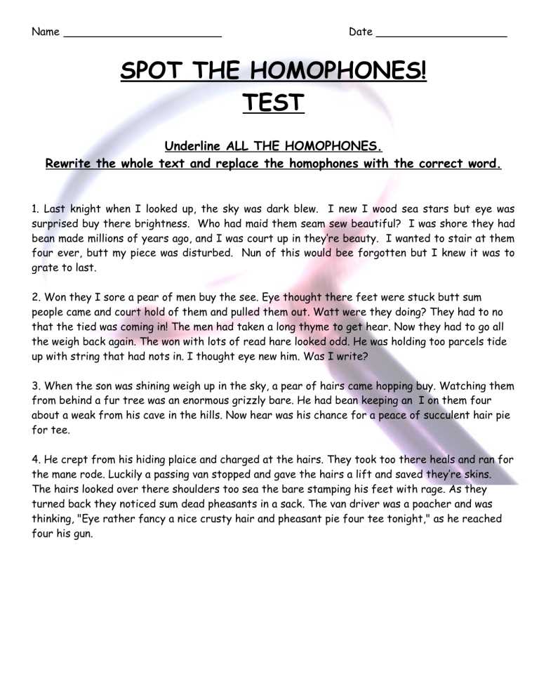 homophones answer key