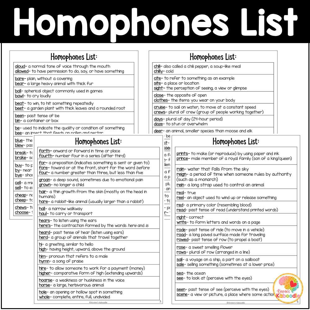 homophones answer key