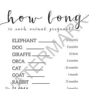 how long is each animal pregnant answer key