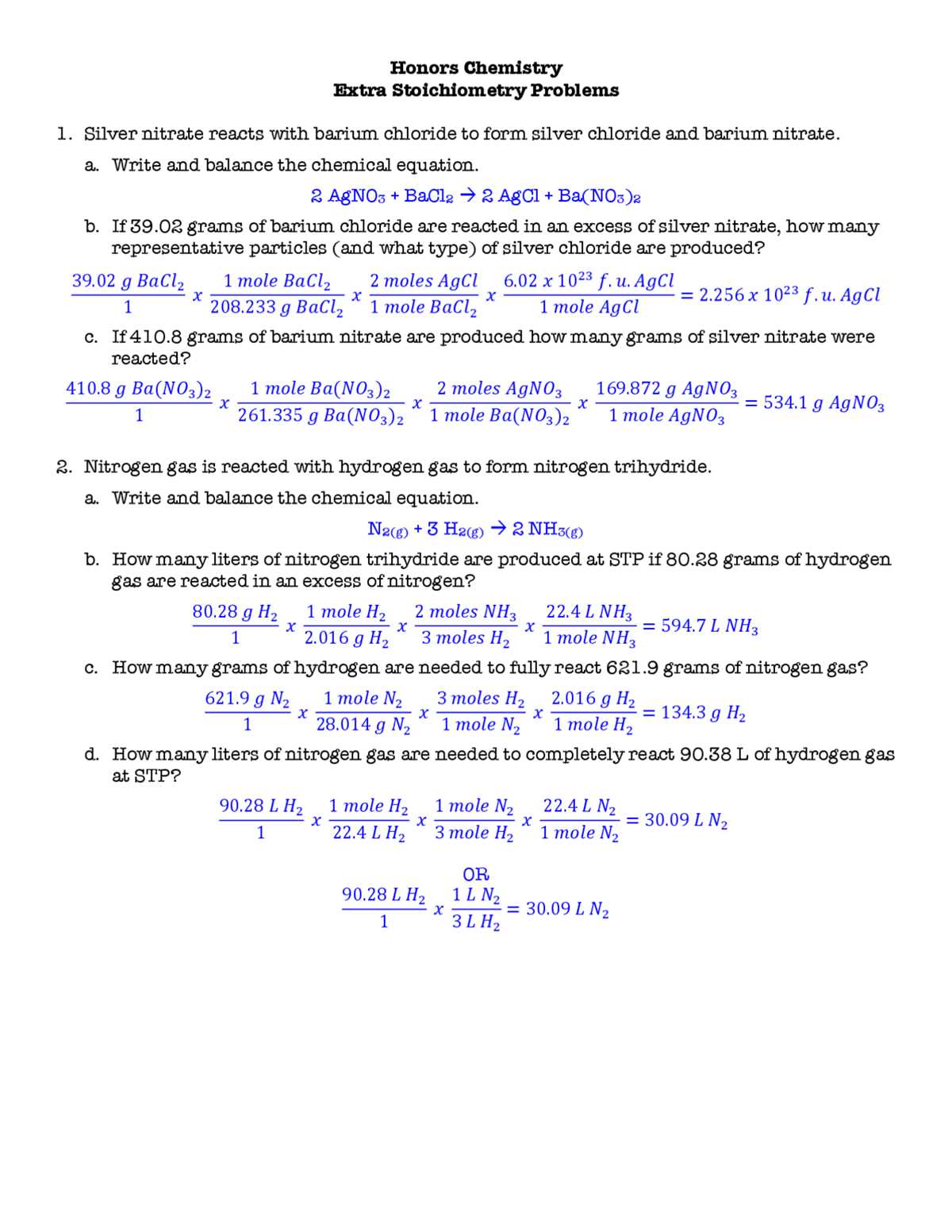 answer key stoichiometry worksheet answers