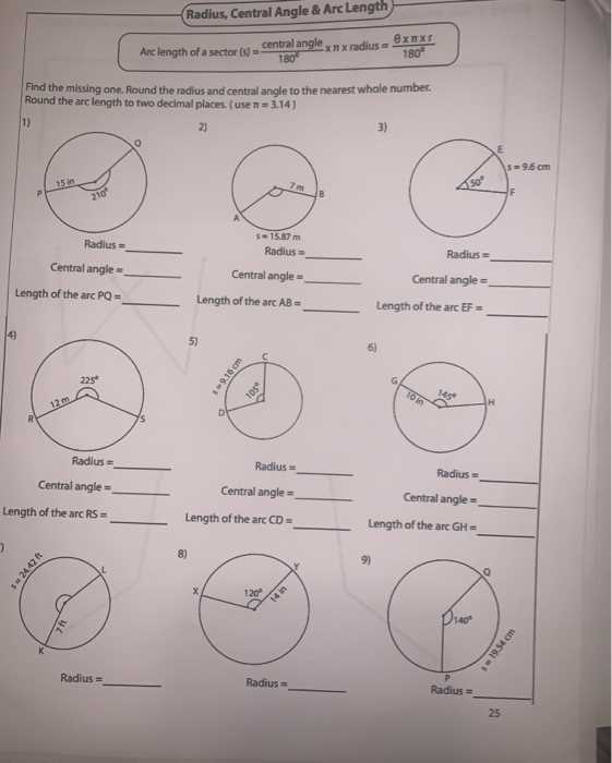 arc length sector area worksheet answer key
