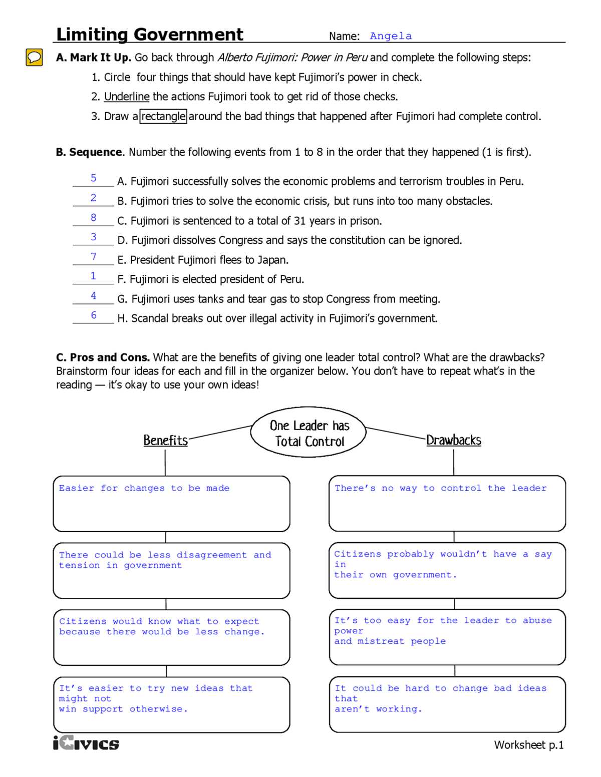 icivics government and the economy answer key