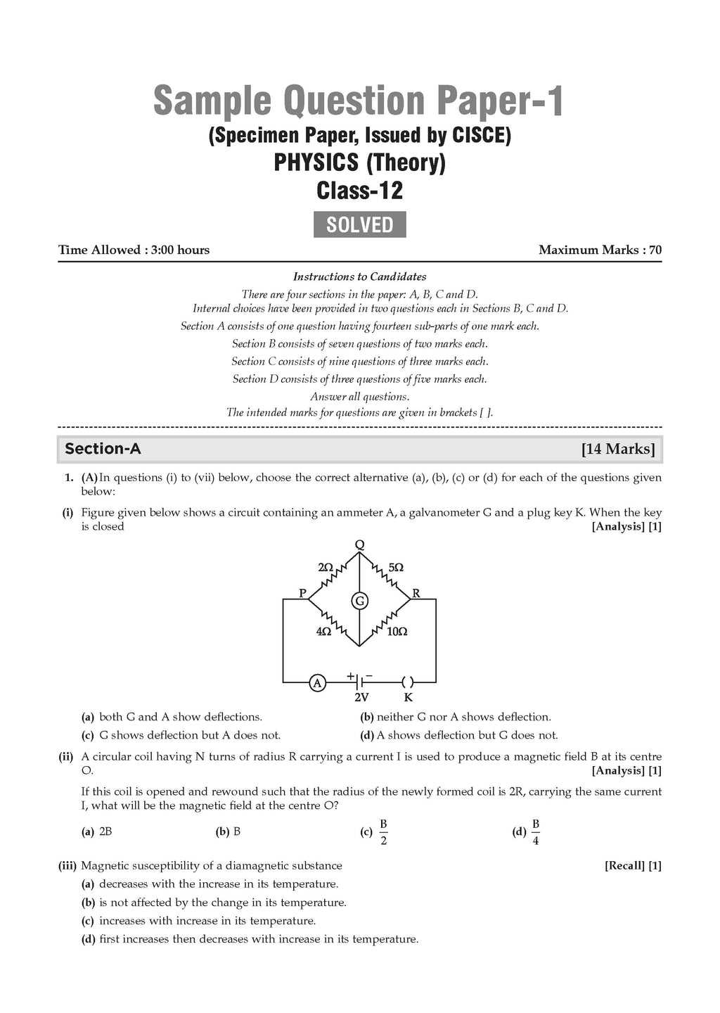 icse english 1 specimen paper 2026 answer key