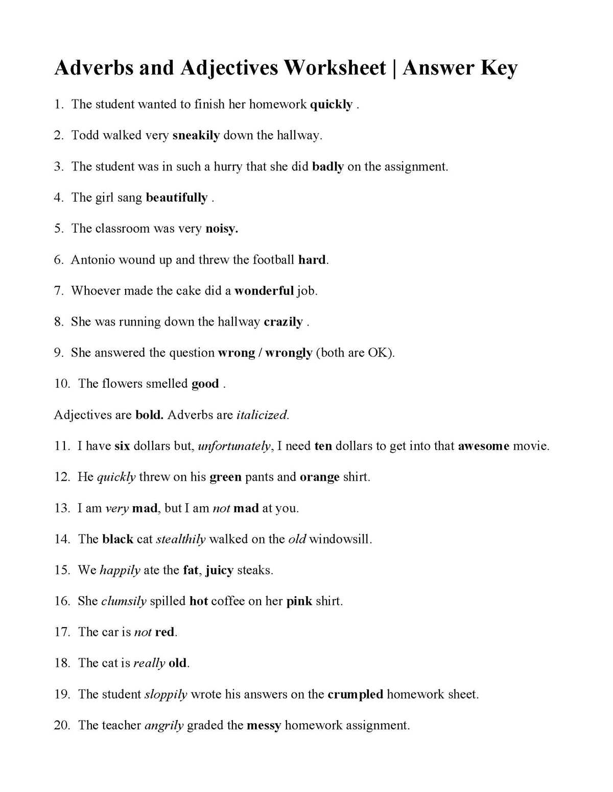 identifying adjectives answer key