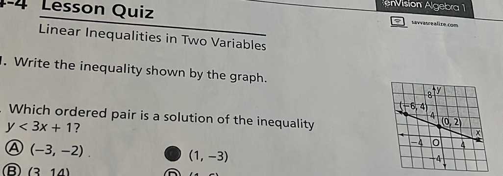 linear inequality test review answer key