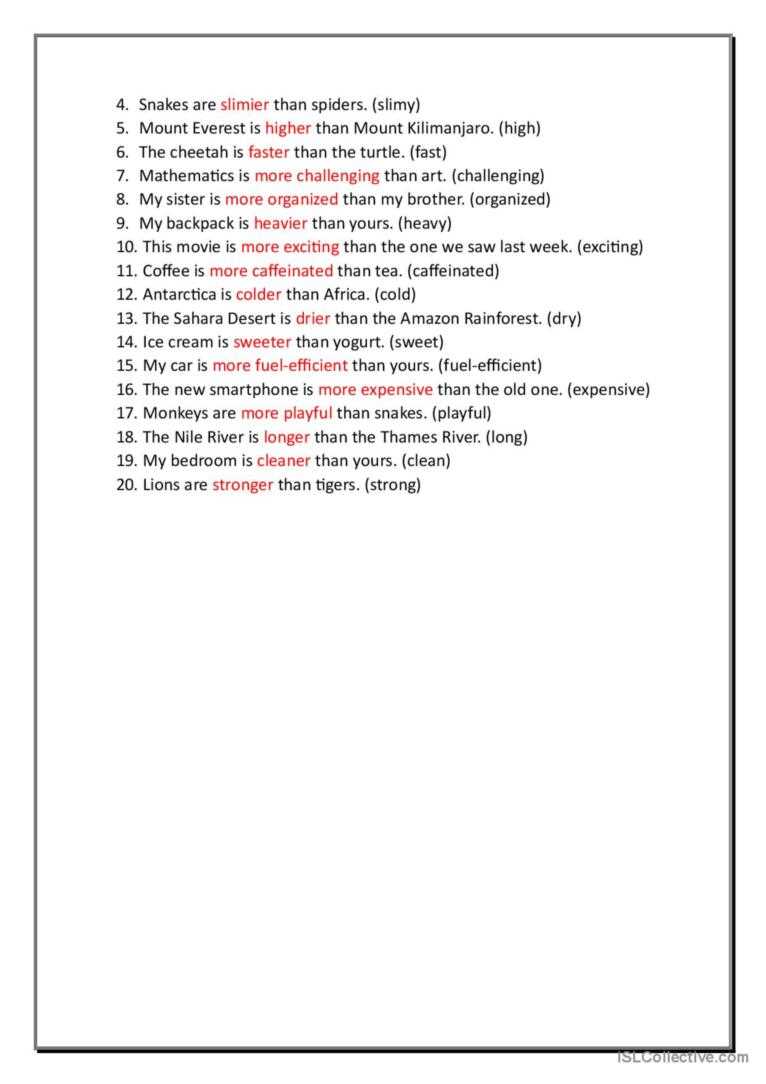 comparative systems worksheet answer key
