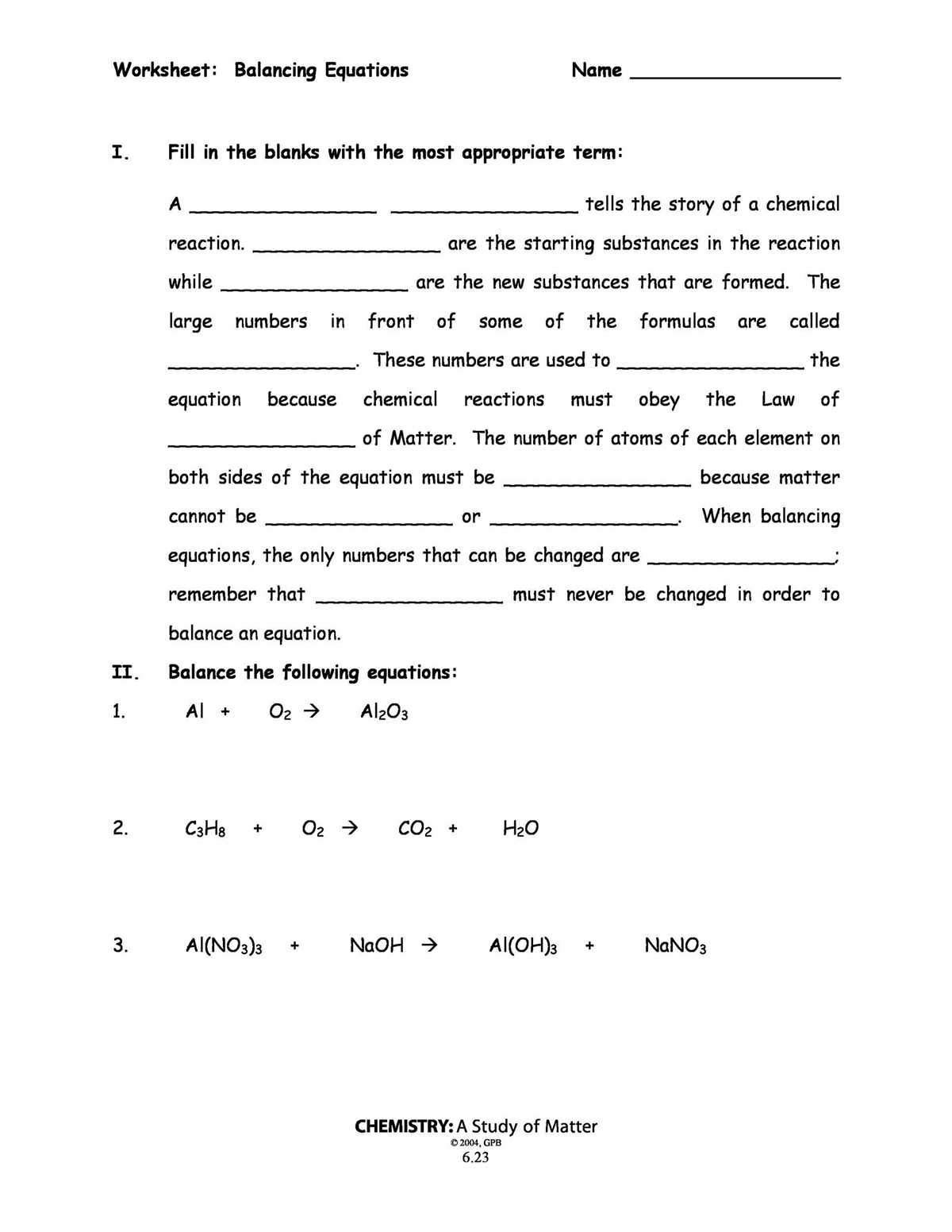 balancing equations labster answer key