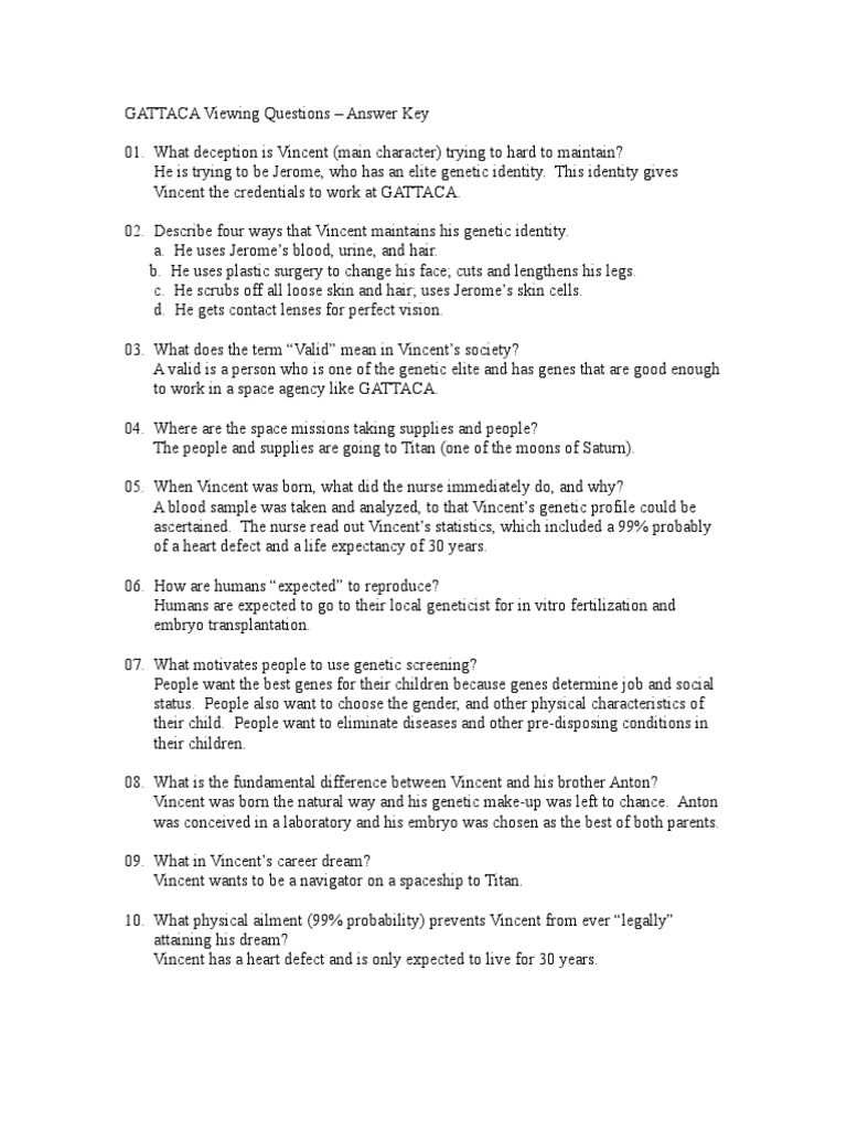 gattaca movie answer key gattaca movie answer key