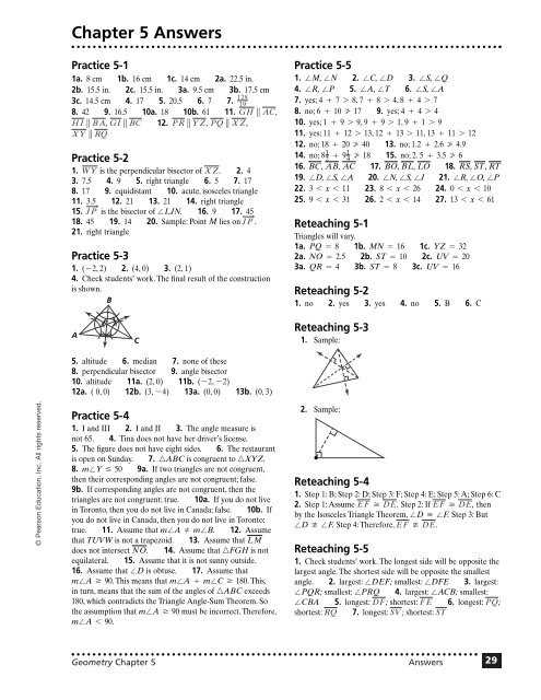 chapter 5 test geometry answer key