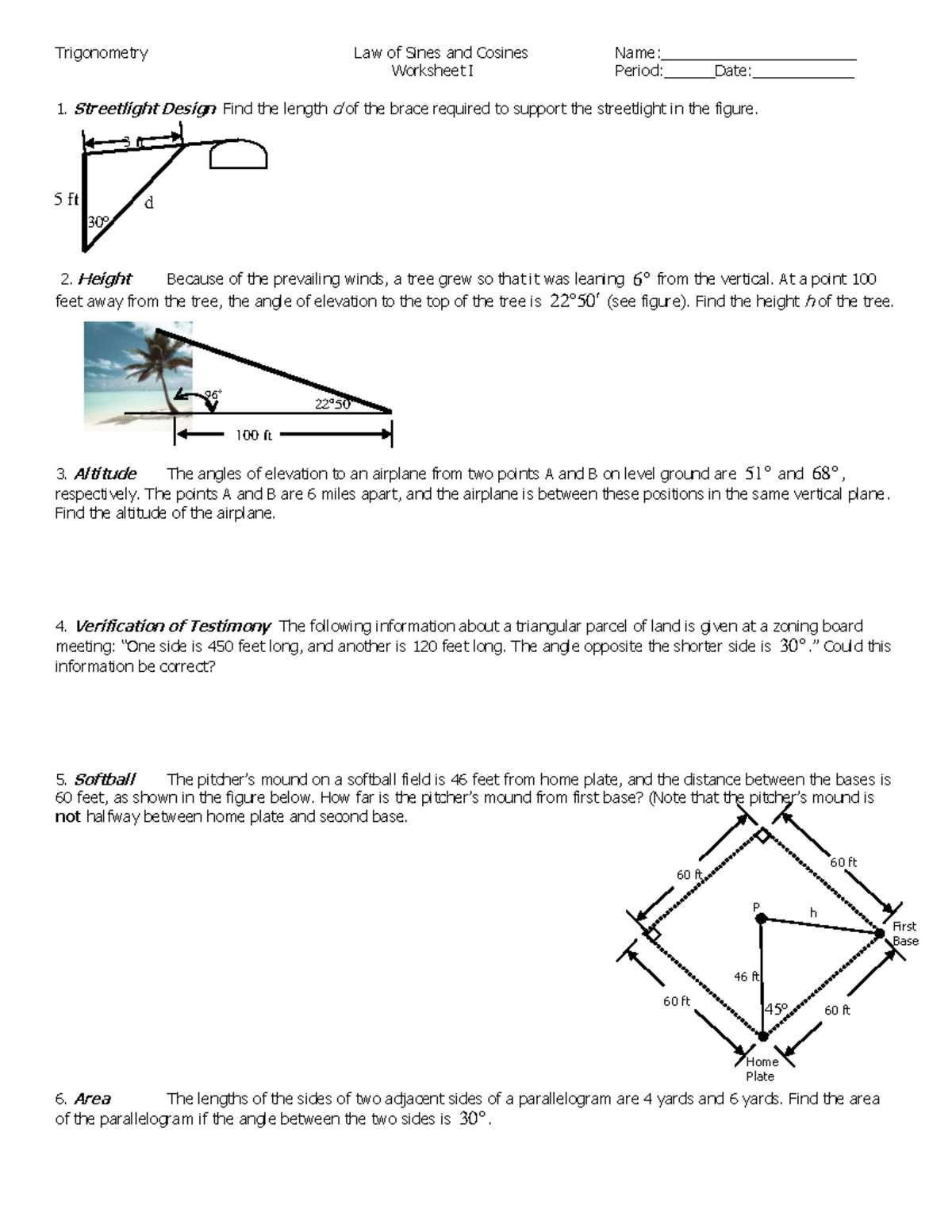 trigonometry the law of sines worksheet with answer key