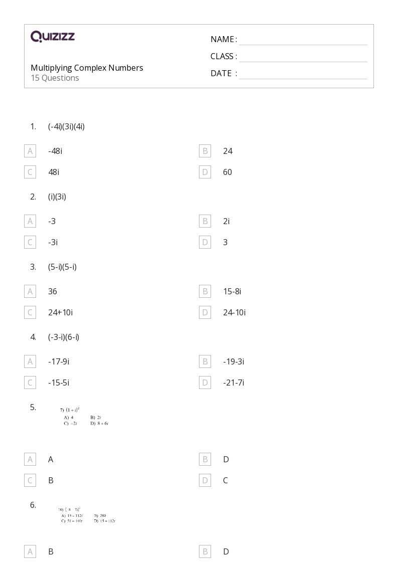 imaginary numbers worksheet a2 n 6 answer key