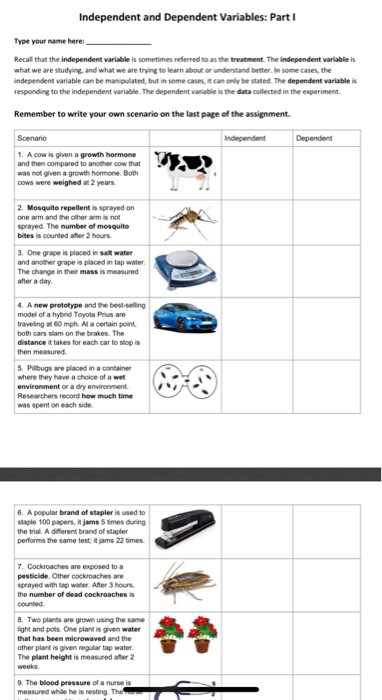independent and dependent variable scenarios answer key