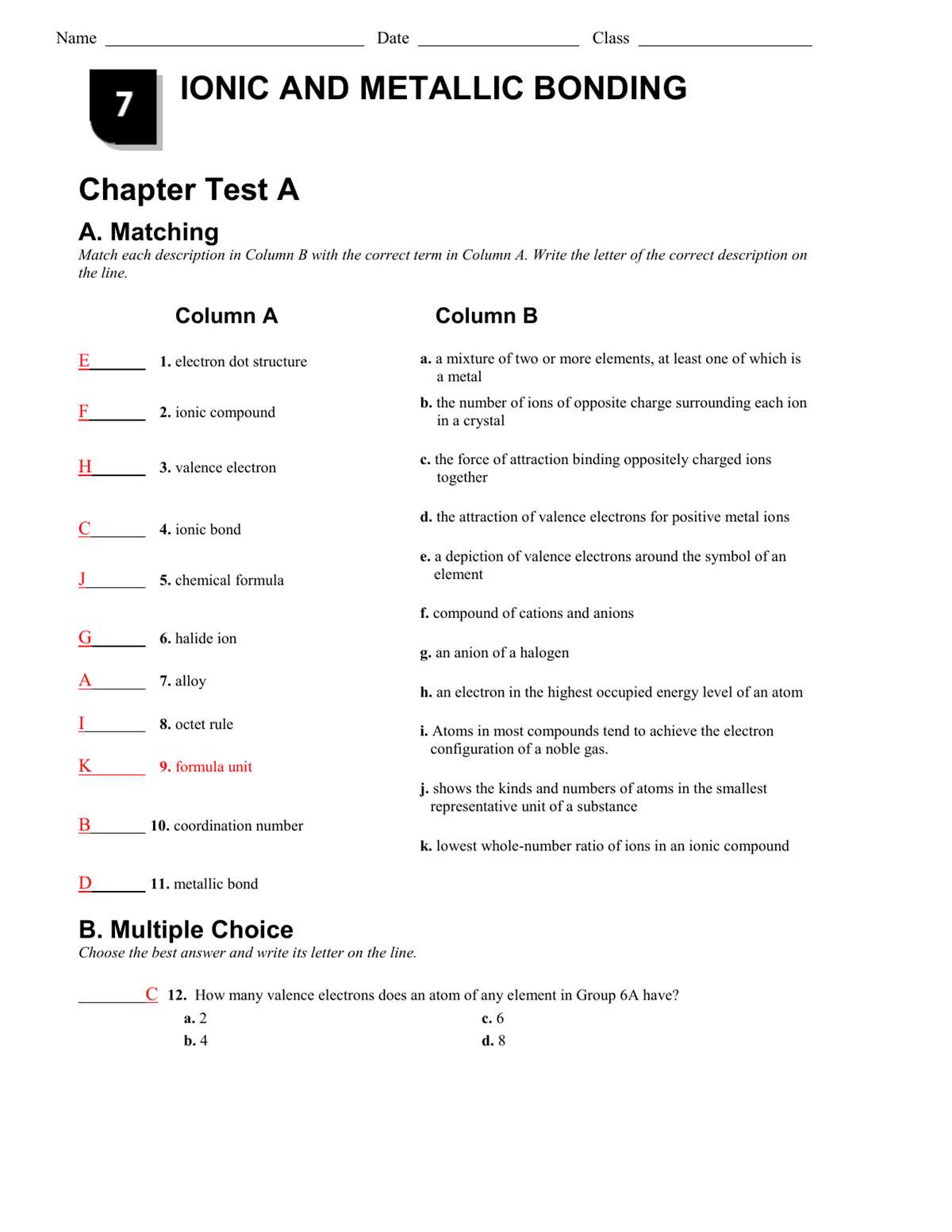 ionic and metallic bonds lesson 3 answer key