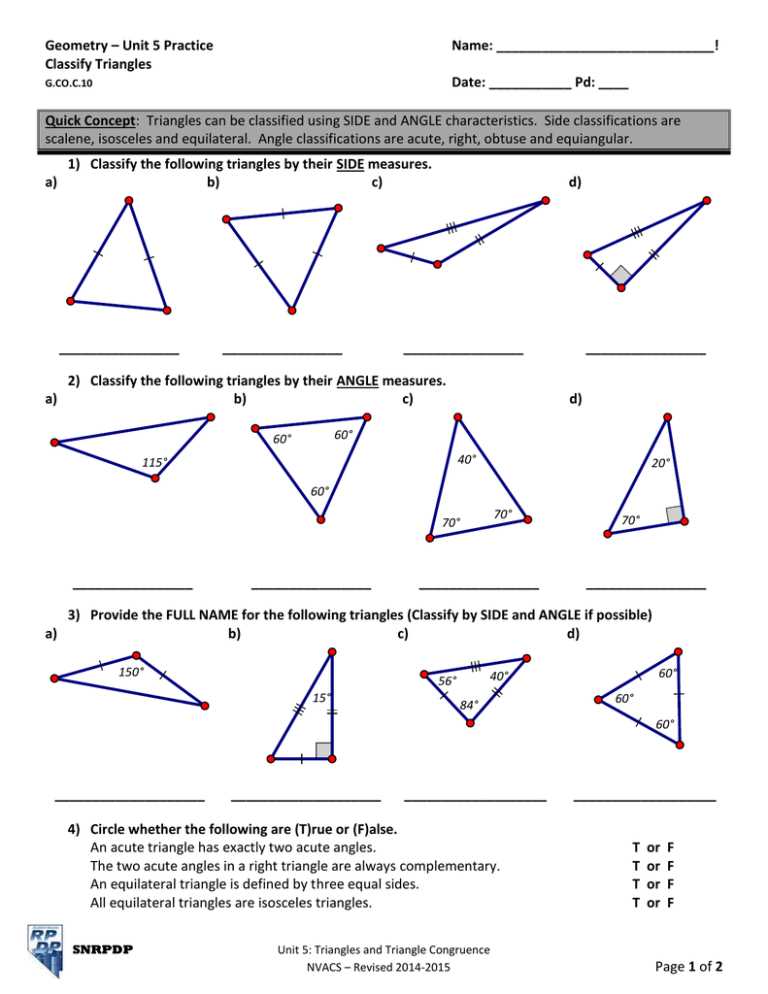 classifying triangles by angles worksheet with answer key