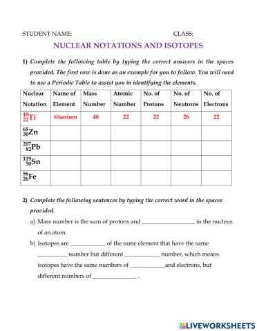 isotopes worksheet answers key
