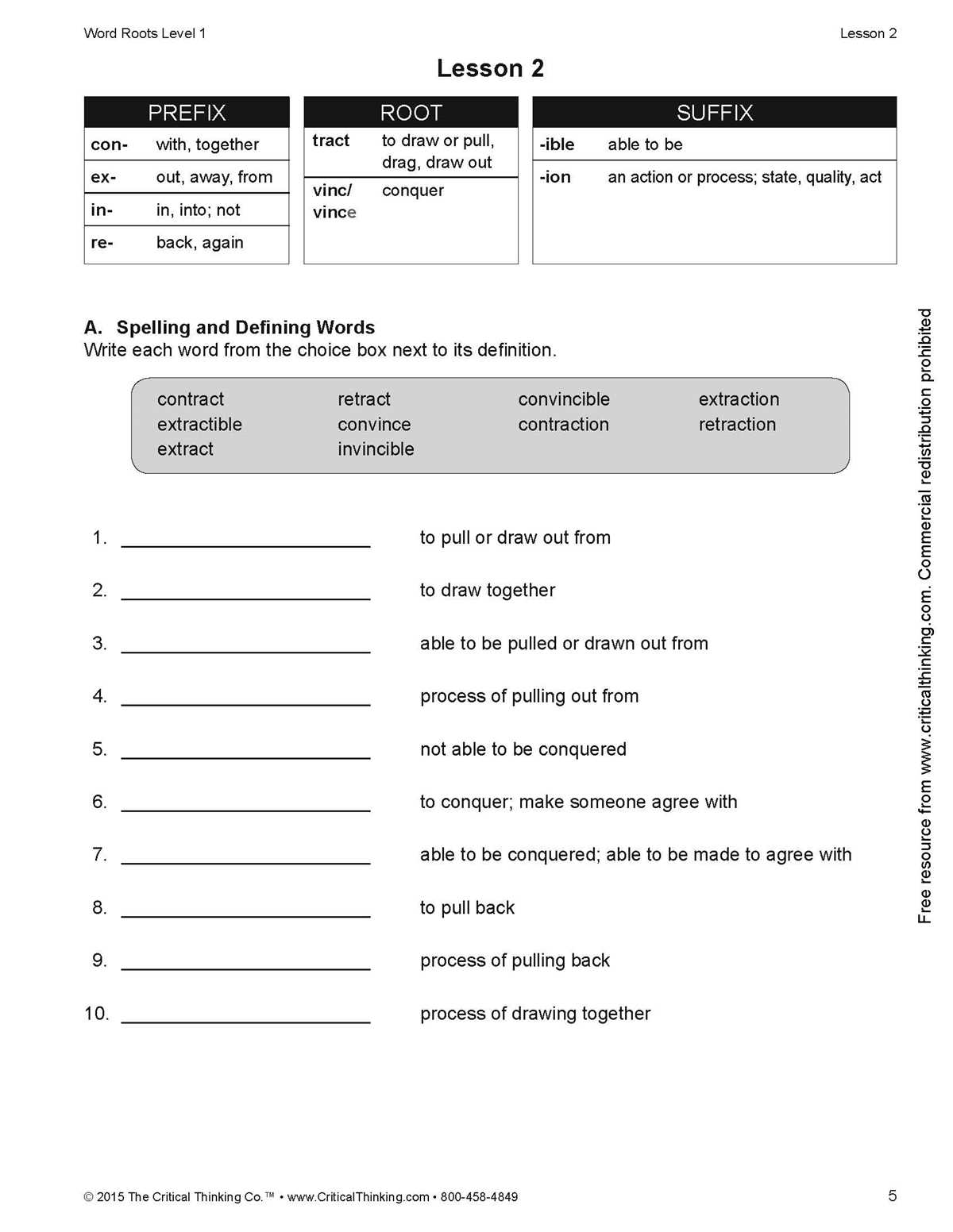 word roots level 1 lesson 15 answer key
