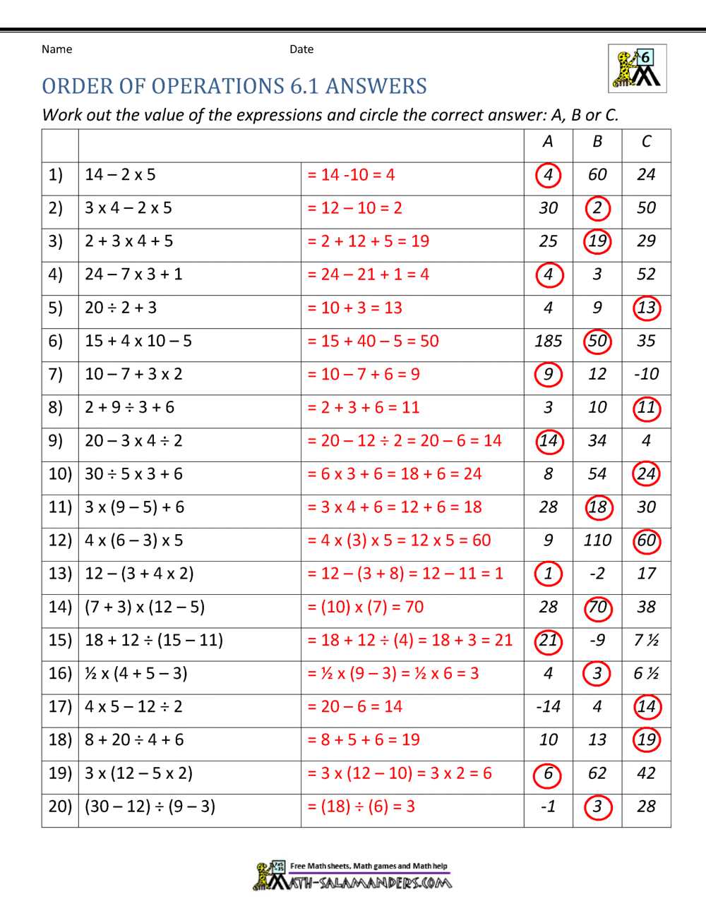 sixth grade weekly math homework 6th grade answer key