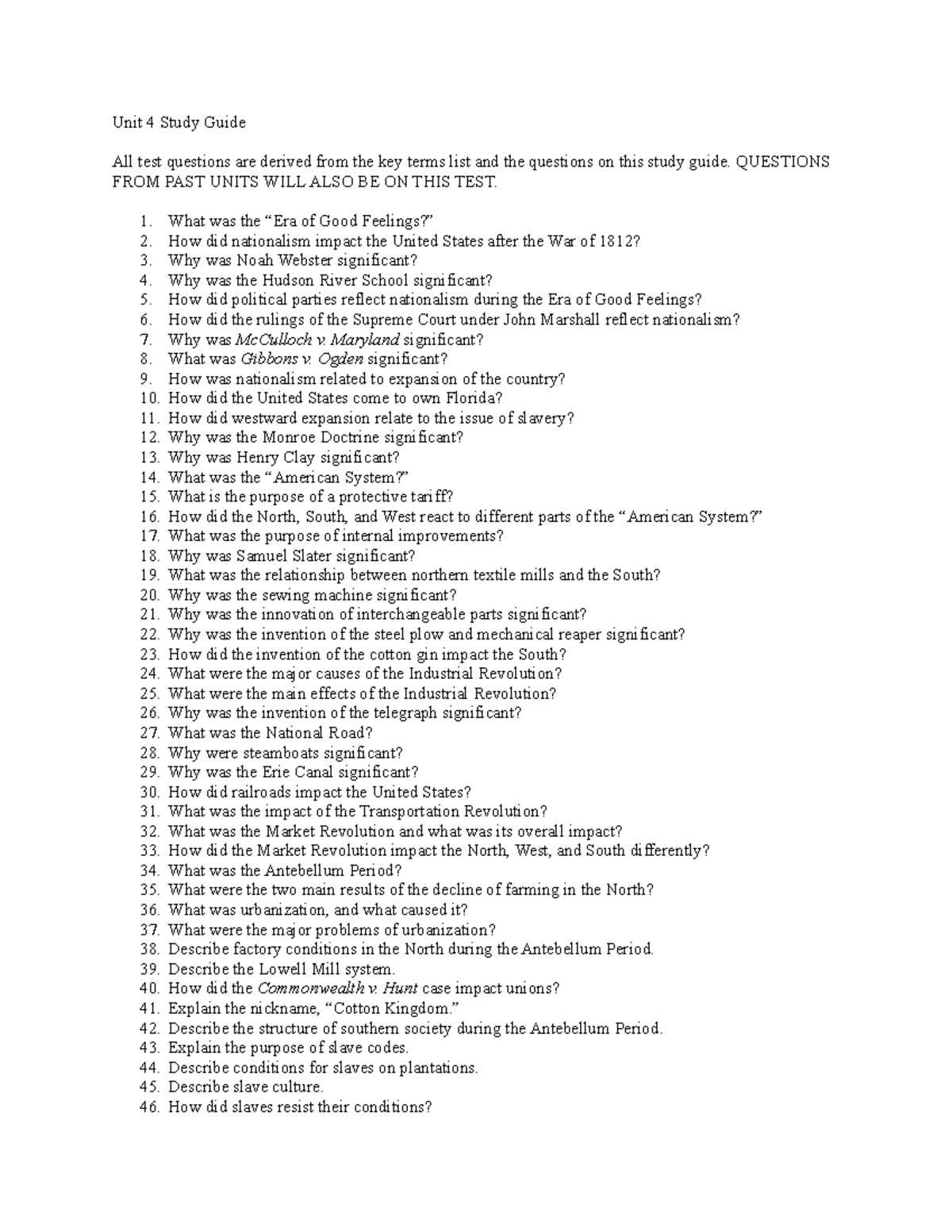 unit 4 test study guide answer key