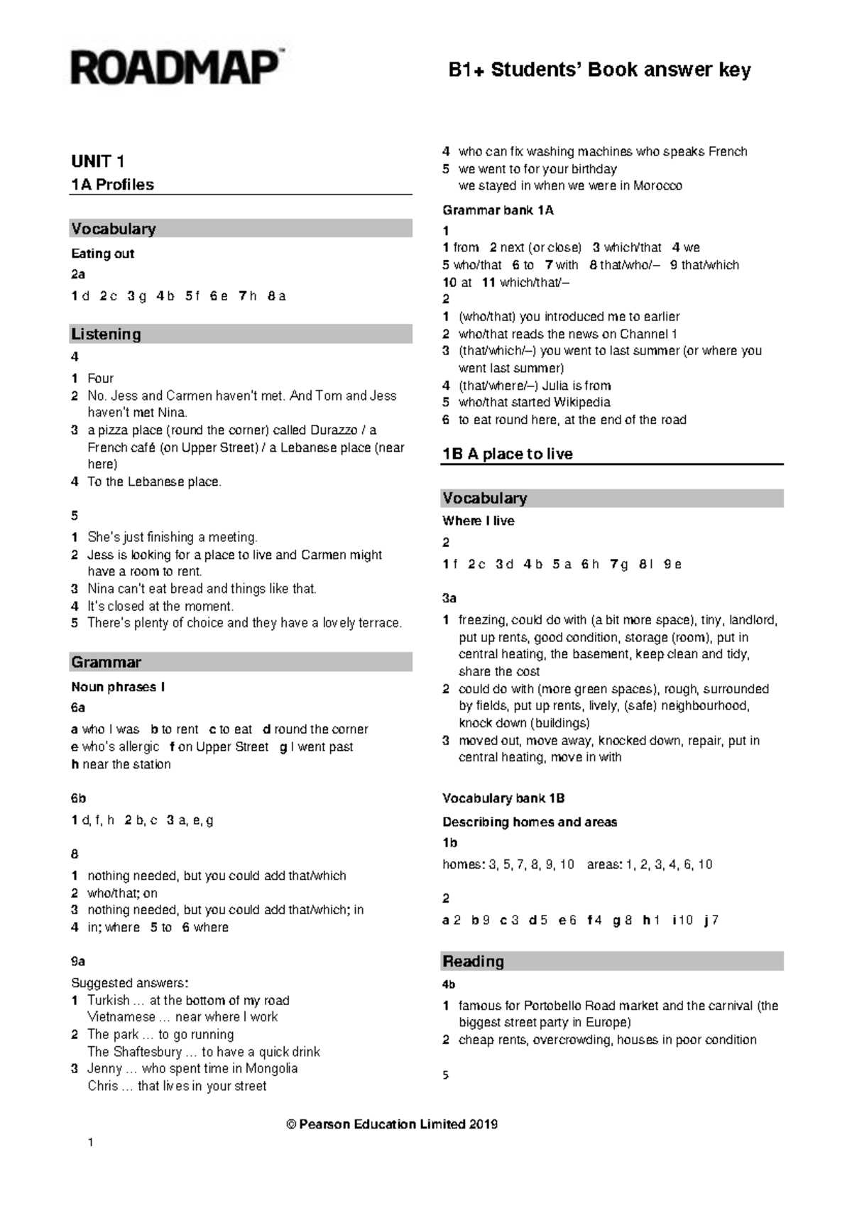 1.4 b connecting verbs and vocabulary answer key