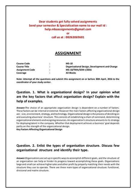 assignment organizational structure answer key