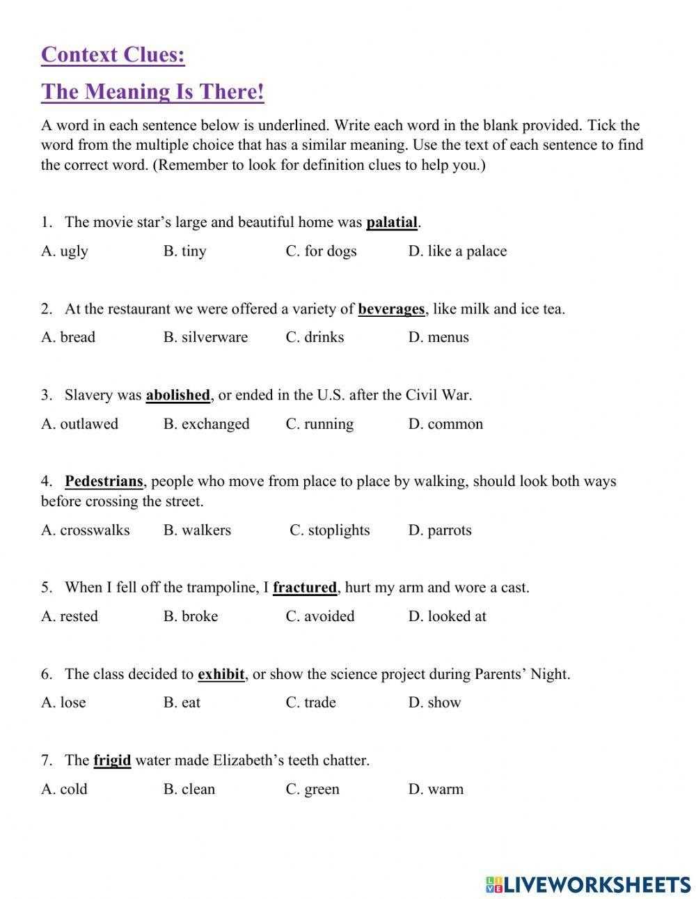 context clues 3.1 answer key