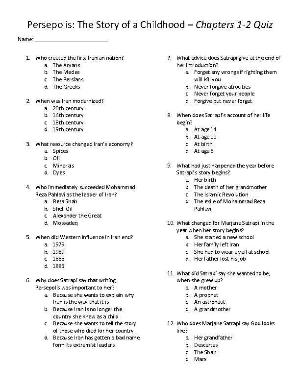 persepolis study guide answer key