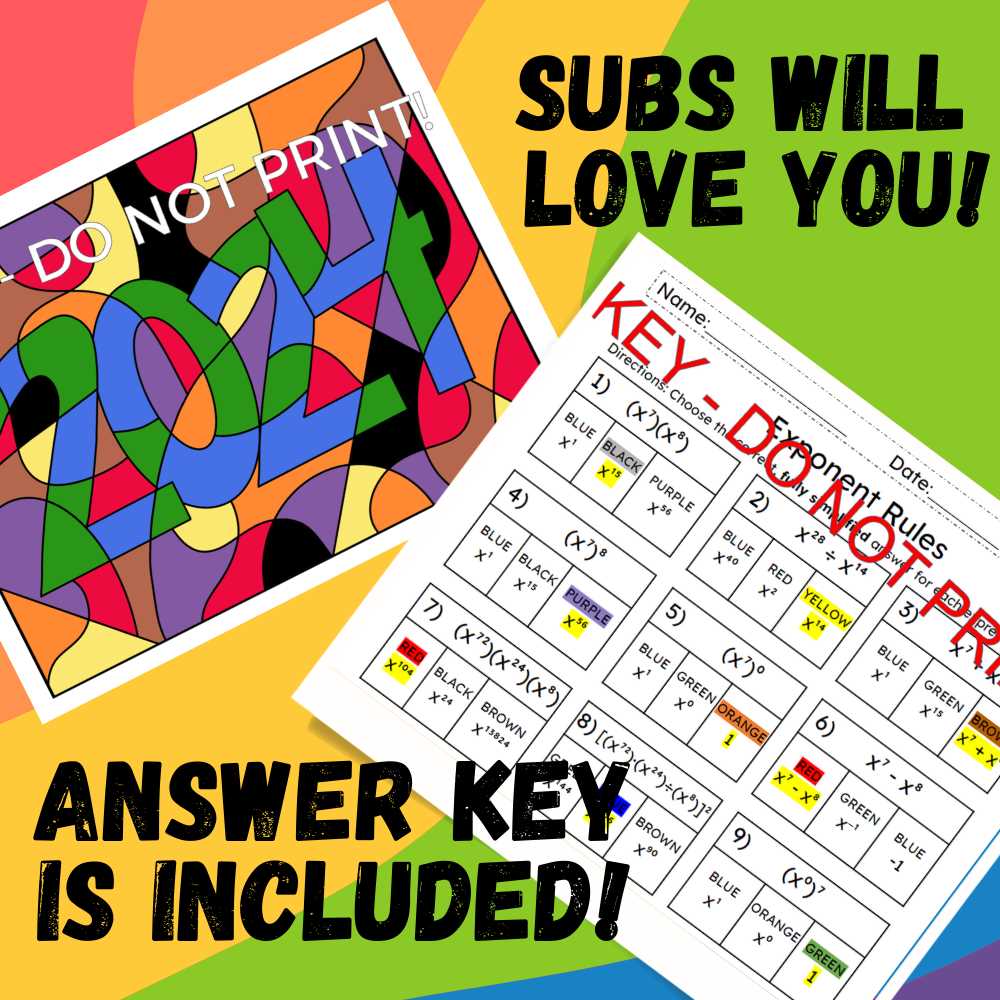 i love exponents coloring activity answer key