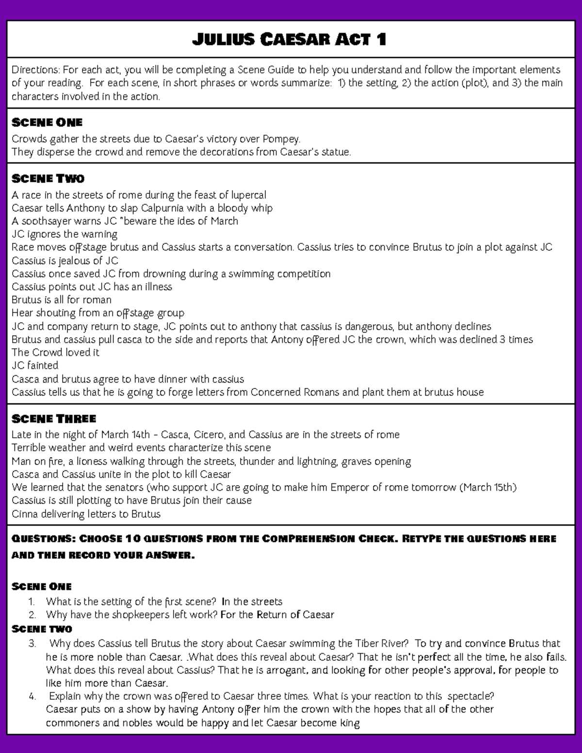 julius caesar packet answer key