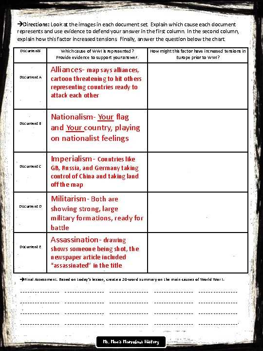 causes of world war 1 m.a.i.n causes answer key