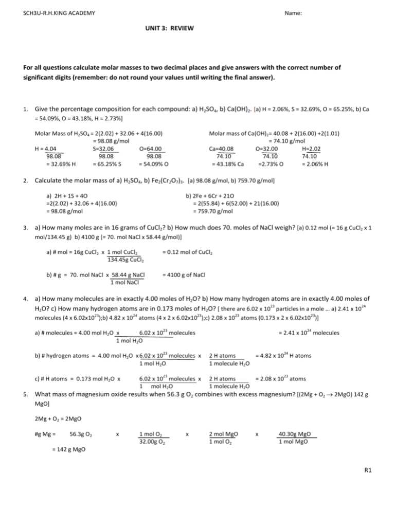 stoichiometry review answer key