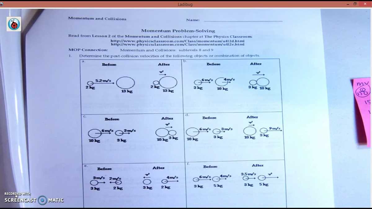 physics classroom momentum answer key