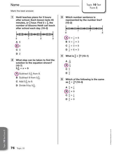 diagnostic test for grade 10 math with answer key
