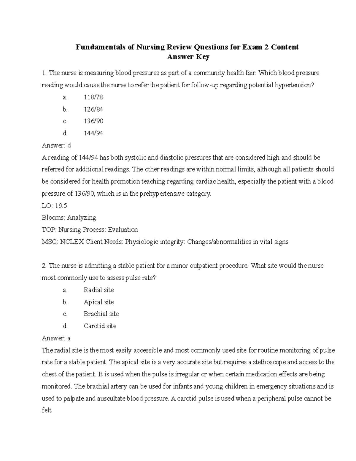 key to answering nursing test questions