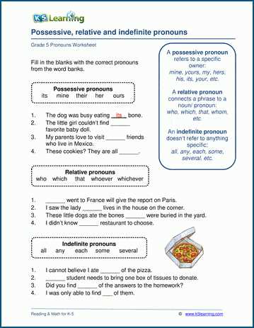 kinds of pronouns worksheets with answer key