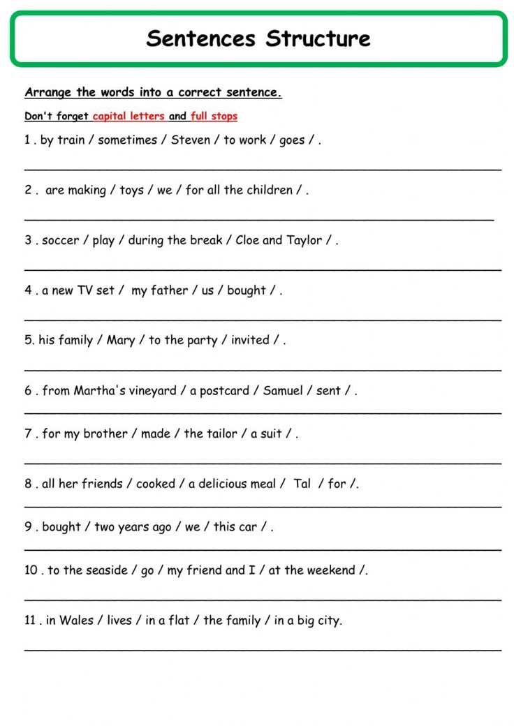 sentence structure worksheets with answer key