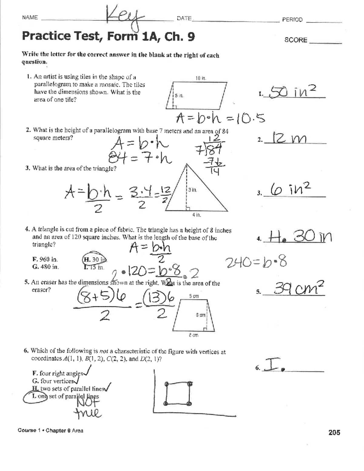 chapter 5 test geometry answer key