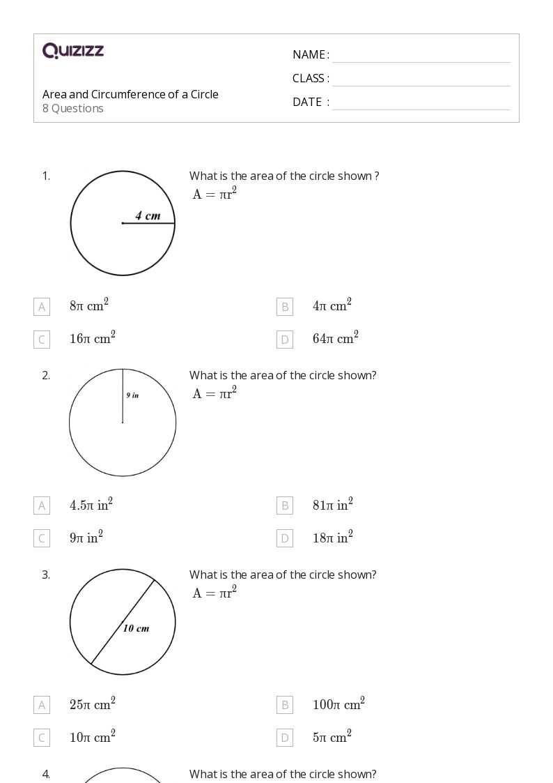 finding the area and circumference of a circle answer key
