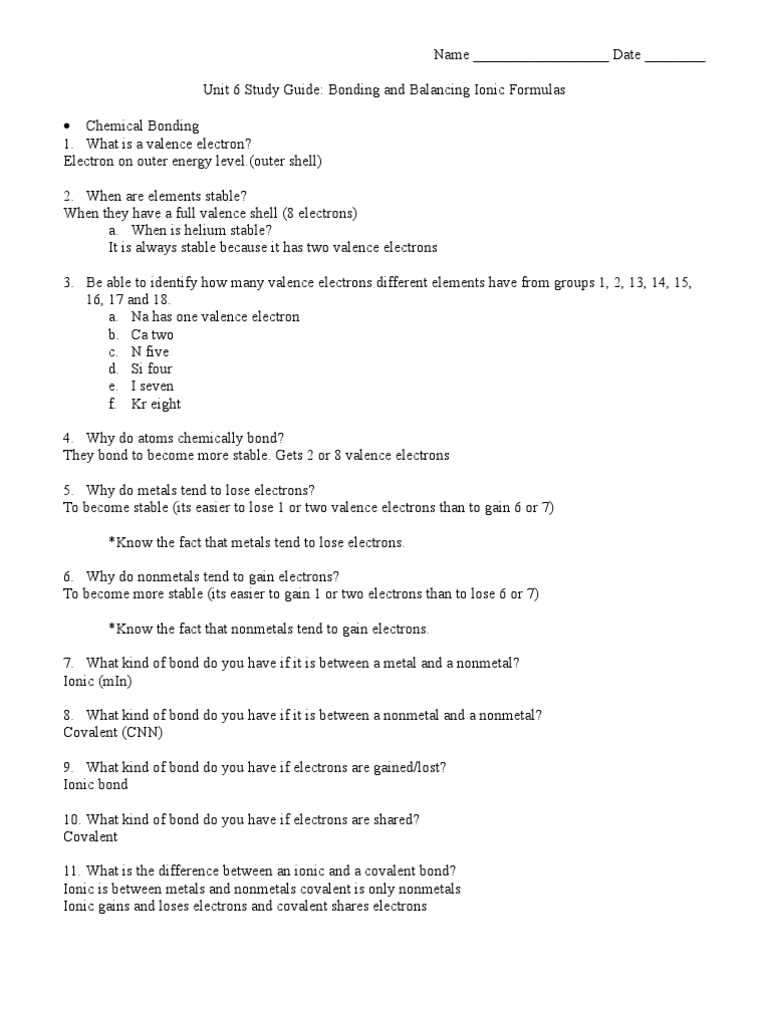 unit 6 test study guide answer key