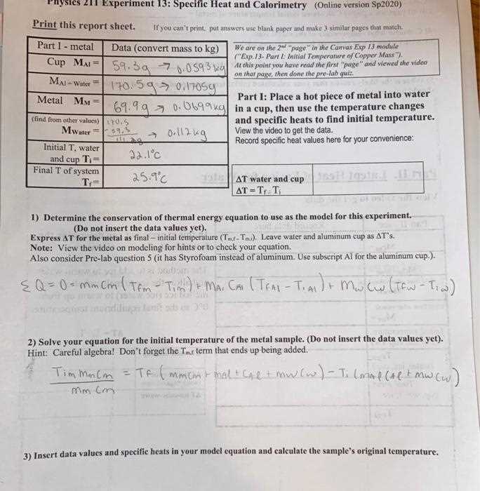 lab specific heat of a metal answer key